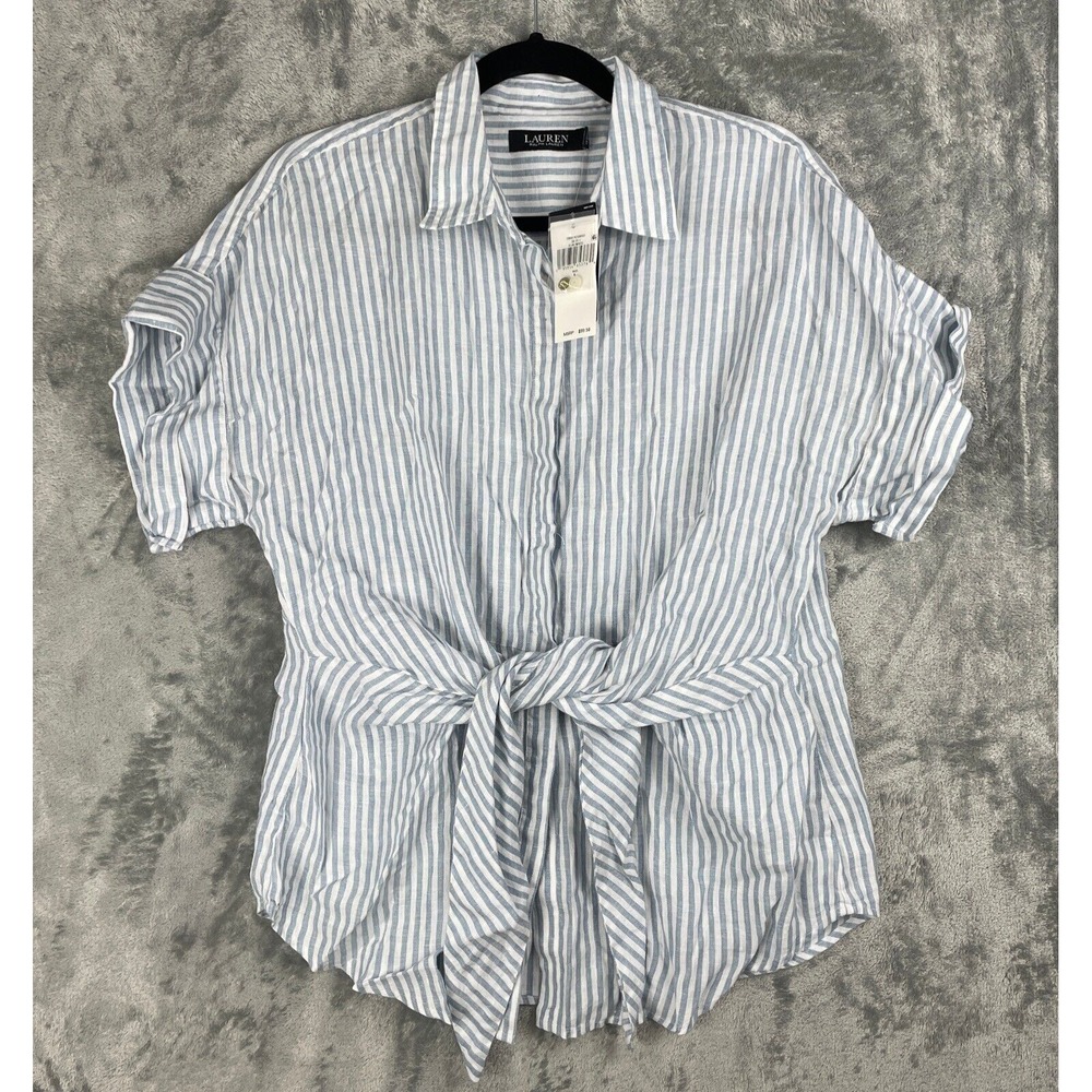 Lauren Ralph Lauren Shirt Women Large Linen Nautical Lagenlook Beachy Blouse New
